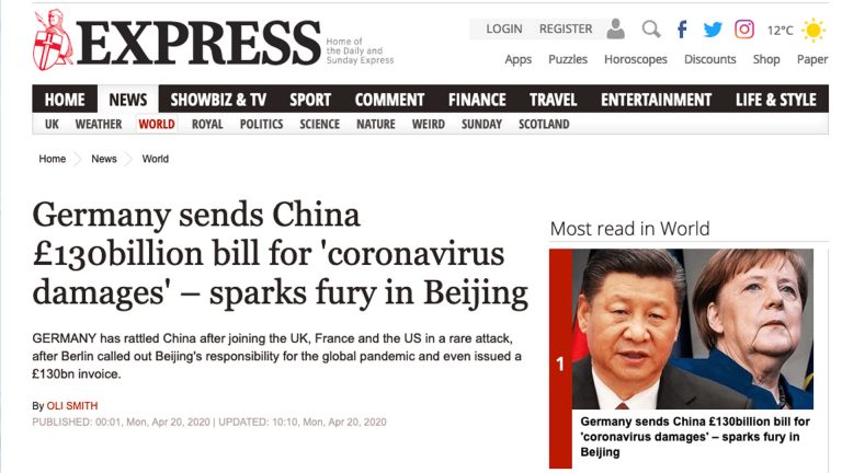 Fact check: ಕೊರೊನಾದಿಂದಾದ ಹಾನಿ ಭರಿಸುವಂತೆ ಚೀನಾಕ್ಕೆ ಜರ್ಮನಿ ತಾಕೀತು?