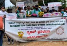 ಸರ್ಕಾರಿ ಕಾರ್ಯಕ್ರಮಗಳಲ್ಲಿ ಹೂಗುಚ್ಚ, ಹಾರ ನಿಷೇಧ: ಆದೇಶ ಹಿಂಪಡೆಯುವಂತೆ ಪುಷ್ಪ ಬೆಳೆಗಾರರ ಪ್ರತಿಭಟನೆ