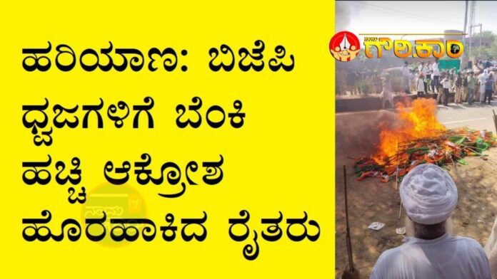 ಹರಿಯಾಣ: ಬಿಜೆಪಿ ಧ್ವಜಗಳಿಗೆ ಬೆಂಕಿ ಹಚ್ಚಿ ಆಕ್ರೋಶ ಹೊರಹಾಕಿದ ರೈತರು