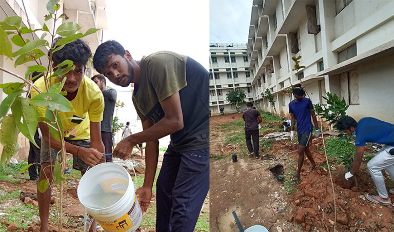 ಹಾಸ್ಟೆಲ್ ಸ್ವಚ್ಛಗೊಳಿಸಿ, ಗಿಡ ನೆಟ್ಟು ಗಾಂಧಿ ಜಯಂತಿ ಆಚರಿಸಿದ ವಿದ್ಯಾರ್ಥಿಗಳು