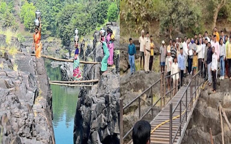 ಮಹಾರಾಷ್ಟ್ರ: ನೀರಿಗಾಗಿ 40 ಅಡಿ ಆಳದ ನದಿಯನ್ನು ಮರದ ದಿಮ್ಮಿ ಸಹಾಯದಿಂದ ದಾಟುತ್ತಿದ್ದ ಆದಿವಾಸಿ ಮಹಿಳೆಯರು, ಎಚ್ಚೆತ್ತ ಸರ್ಕಾರ