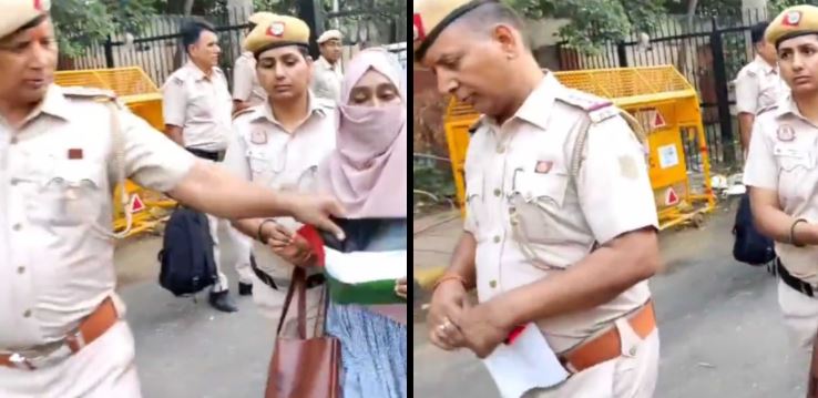 ದೆಹಲಿ: ಪ್ರತಿಭಟನೆ ವೇಳೆ ಮಹಿಳೆಯಿಂದ ಪ್ಯಾಲೆಸ್ತೀನ್ ಧ್ವಜ ಕಿತ್ತುಕೊಂಡು ಹರಿದು ಹಾಕಿದ ಪೊಲೀಸ್‌ ಅಧಿಕಾರಿ
