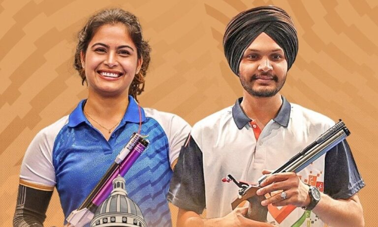 ಪ್ಯಾರಿಸ್ ಒಲಿಂಪಿಕ್ಸ್ | 10 ಮೀ ಏರ್ ಪಿಸ್ತೂಲ್ ಸ್ಪರ್ಧೆಯಲ್ಲಿ ಕಂಚು ಗೆದ್ದ ಭಾರತದ ಮನು ಭಾಕರ್- ಸರಬ್ಜೋತ್ ಜೋಡಿ