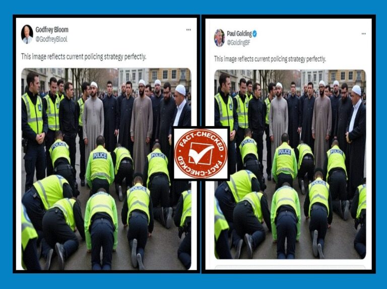 FACT CHECK : ಇಂಗ್ಲೆಂಡ್ ಪೊಲೀಸರು ಮುಸ್ಲಿಮರ ಕಾಲಿಗೆ ಬಿದ್ದು ನಮಸ್ಕರಿಸಿದ್ದಾರೆ ಎಂಬುವುದು ಸುಳ್ಳು