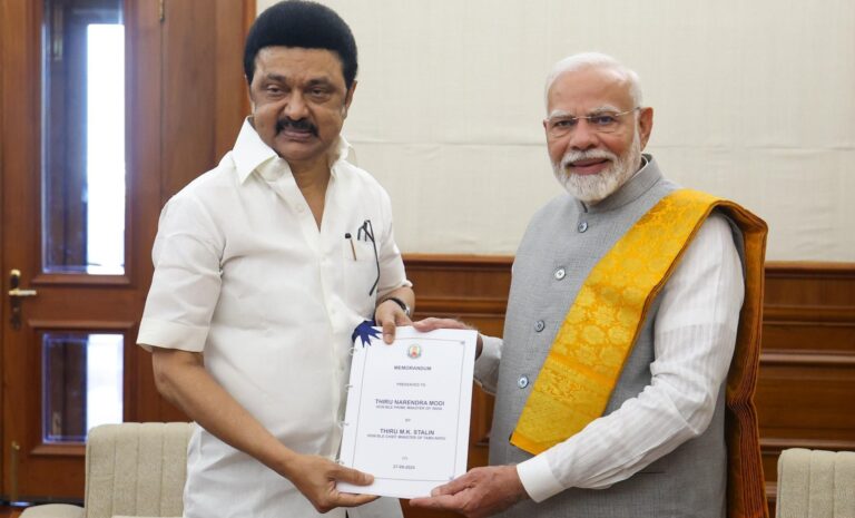 ಪ್ರಧಾನಿ ಮೋದಿ ಭೇಟಿಯಾದ ತಮಿಳುನಾಡು ಸಿಎಂ ಸ್ಟಾಲಿನ್; ಬಾಕಿ ಹಣ ಬಿಡುಗಡೆಗೆ ಮನವಿ