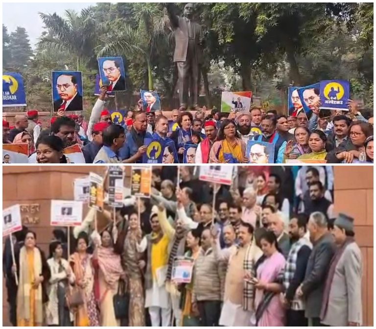 ಕಿಚ್ಚು ಹಚ್ಚಿದ ಅಮಿತ್ ಶಾ ಹೇಳಿಕೆ | ಸಂಸತ್‌ ಬಳಿ ಭಾರೀ ಪ್ರತಿಭಟನೆ ; ಇಂಡಿಯಾ-ಬಿಜೆಪಿ ಮುಖಾಮುಖಿ