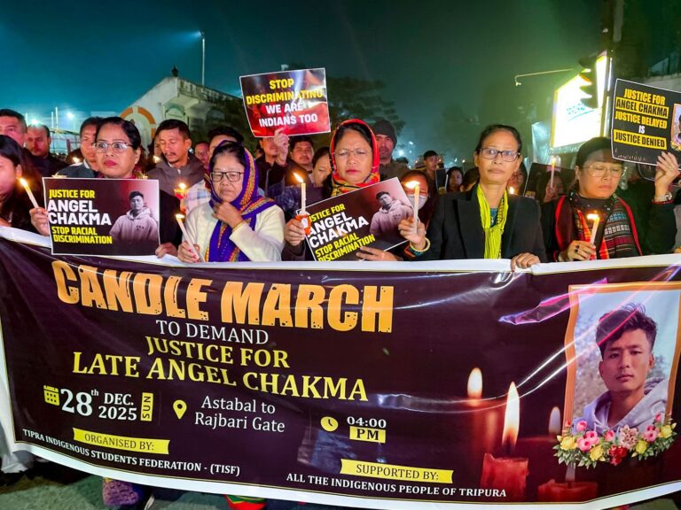ಅಂಜೆಲ್ ಚಕ್ಮಾ ಜನಾಂಗೀಯ ಹತ್ಯೆ: ತ್ರಿಪುರಾದಲ್ಲಿ ತೀವ್ರಗೊಂಡ ಪ್ರತಿಭಟನೆ; ಮೇಣದಬತ್ತಿ ಮೆರವಣಿಗೆ
