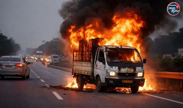 ಪಾಲ್ಘರ್: ಮುಂಬೈ-ಅಹಮದಾಬಾದ್ ಹೆದ್ದಾರಿಯಲ್ಲಿ ಹೊತ್ತಿ ಉರಿದ ಟೆಂಪೋ: 28 ವರ್ಷದ ಚಾಲಕ ಸಜೀವ ದಹನ, ಕ್ಲೀನರ್ ಗೆ ಗಾಯ