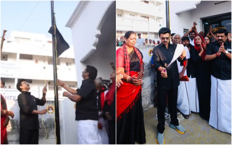 ಕ್ಷೇತ್ರ ಮರುವಿಂಗಡನೆ ವಿರುದ್ಧ ಸಮರ : ಕಪ್ಪು ಬಾವುಟ ಹಾರಿಸಿ, ಮಸೂದೆ ಪ್ರತಿಸುಟ್ಟು ಪ್ರತಿಭಟನೆಗೆ ಚಾಲನೆ ಕೊಟ್ಟ ಎಂ.ಕೆ ಸ್ಟಾಲಿನ್