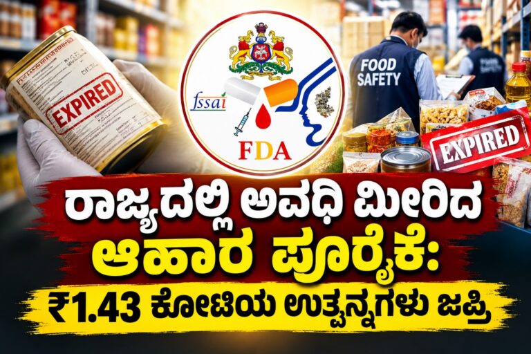 ರಾಜ್ಯದಲ್ಲಿ ಅವಧಿ ಮೀರಿದ ಆಹಾರ ಪೂರೈಕೆಯ ಬೃಹತ್ ದಂಧೆ: ₹1.43 ಕೋಟಿಯ ಉತ್ಪನ್ನಗಳು ಜಪ್ತಿ