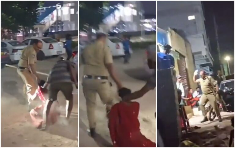 ಅಮಾನವೀಯ ಕೃತ್ಯ : ಮಹಿಳೆಗೆ ಥಳಿಸಿ, ಕೂದಲು ಹಿಡಿದು ಎಳೆದೊಯ್ದ ಪೊಲೀಸ್ ಸಿಬ್ಬಂದಿ